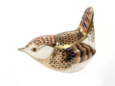 A Royal Crown Derby Wren paperweight, with silver stopper,