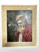 20th century school : Portrait of a golfer smoking a pipe, oil on board,