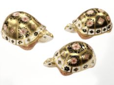 Three Royal Crown Derby The Yorkshire Rose Tortoise Family paperweights,