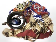 A group of Native American style items including beadwork bangle, bone items, etc.