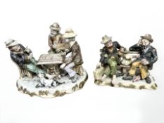 Two Capodimonte figure groups of tramps,