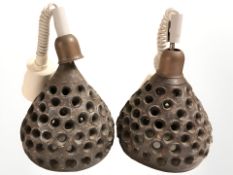 A pair of 20th century Scandinavian glazed ceramic light shades, height 25 cm excluding fitting.