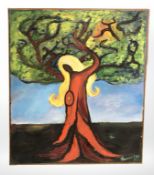 20th Century School : Abstract study of a tree, oil on canvas, indistinctly signed and dated '77,