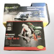 A boxed Toolex 230mm disc cutter and a Parkside circular saw.