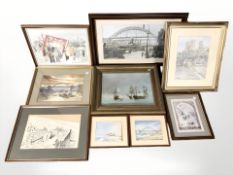 A group of pictures and prints : Atherley Simpson watercolour of Durham Cathedral,