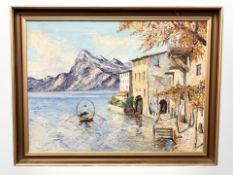 Continental School : Villa by a coast, oil on canvas, 94 cm x 70 cm.