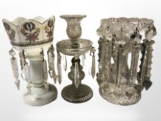 Three Victorian glass table lustres, tallest 24 cm.