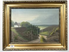 Danish School : Road towards the coast, oil on canvas, 44 cm x 31 cm.