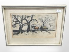 Karel Oberthor (Czech 1921-1996) : Zima - Horse and Cart, lithograph in colours, numbered 23/100,