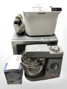 A Sanyo microwave, Kenwood mixer, Morphy Richards breadmaker and G-Tech handheld vacuum cleaner.