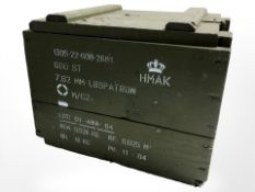 A vintage painted pine ammo crate, width 36 cm.