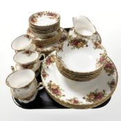 Thirty eight pieces of Royal Albert Old Country Roses tea and dinner china.