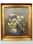 J B Dubois : Still life with flowers in a Delft vase, oil on canvas, 51 cm x 64 cm.