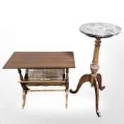 A green marble topped mahogany tripod table and a magazine stand