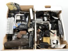 A quantity of photography equipment, audio video connection kit, vintage radio, other electricals.