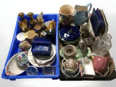 Maling lustre and other ceramics, pair of Indian Benares brass vases,