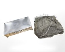 An EPNS cigarette box and a Victorian mesh evening purse