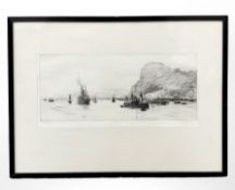 William Lionel Wyllie (1851-1931) : The Rock of Gibraltar, drypoint etching, signed in pencil,
