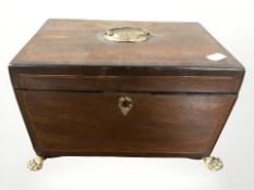 A George III inlaid mahogany sarcophagus tea caddy,
