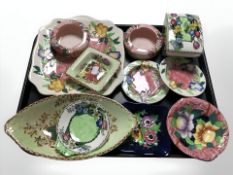 Group of Maling lustre ceramics including gondola dishes,