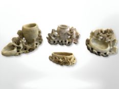 Four Chinese soapstone carvings, tallest 13 cm.