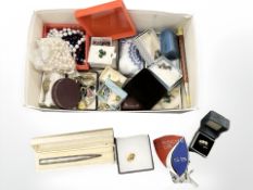 Mixed costume jewellery, faux pearls, some silver items including a Mabie Todd propelling pencil,