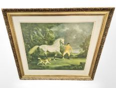 After Raoul Millais : A Huntsman Leading a Horse, colour print,