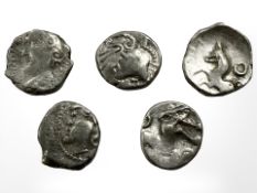 Five ancient Gallic silver obols