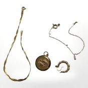 A 9ct gold bracelet, Pisces pendant,