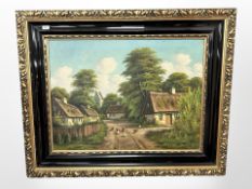 Danish School : Chickens on a road, oil on canvas, 87 cm x 65 cm.