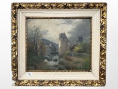 L Henry : Study of a castle, oil on canvas, 44 cm x 36 cm.