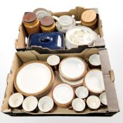 A quantity of Poole table wares and kitchen storage jars, porcelain plates, metal wares,