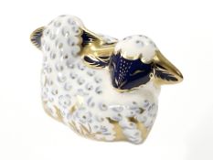 A Royal Crown Derby Twin Lambs paperweight, with silver stopper,