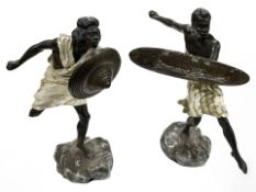 Two antique cold painted Bergman bronze figures of African natives,