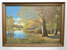 Danish School : Deer by woodland, oil on canvas, 96 cm x 66 cm.