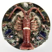 A Portuguese Palissy style lobster dish, diameter 30 cm.