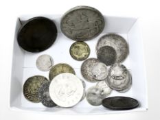 A small group of coins including Georgian penny, an Elizabeth I hammered silver coin,