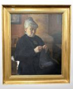 Danish School : Study of a lady knitting, oil on canvas, 72 cm x 86 cm.