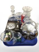 A group of Scandinavian glass wares including boxed kettle warmer, ships style decanter, vases,