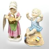 Two Royal Worcester figurines : Polly put the kettle on, 303, height 16cm,