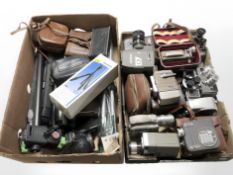 A group of vintage cine cameras including Crown, Electra, Yashica,