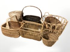 A group of wicker baskets, magazine rack etc.