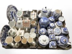 Various Ringtons blue and white caddies, jugs, plates, collectors tea pots, etc.
