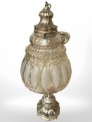 A pressed glass light shade with gilt fitting, height 48 cm.