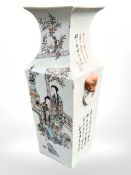 A 19th century Chinese porcelain famille rose square section baluster vase, height 41 cm.