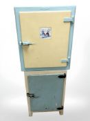 Two vintage painted ice boxes, largest 55 cm wide.