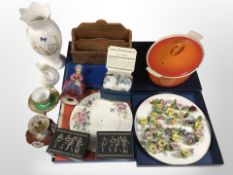 A French Cousances enamelled lidded tureen, Aynsley porcelain vase, tea china, flower posies,