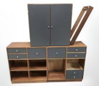 Three Danish teak and MDF cube cabinets fitted cupboards and drawers, width 70 cm.