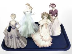 A Coalport Lady's of Fashion figure 1942/5000 and three Coalport Age of Elegance figures First