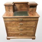 An early 20th century continental walnut writing desk, 92 cm x 55 cm x 105 cm.